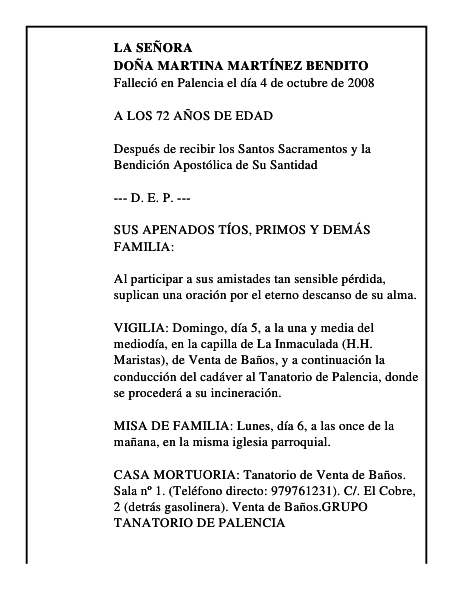 DOÑA MARTINA MARTÍNEZ BENDITO