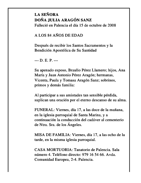 DOÑA JULIA ARAGÓN SANZ