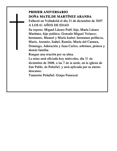 DOÑA MATILDE MARTÍNEZ ARANDA