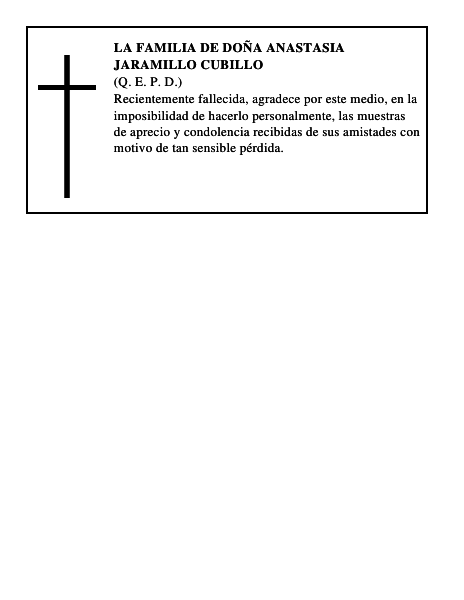 LA FAMILIA DE DOÑA ANASTASIA JARAMILLO CUBILLO