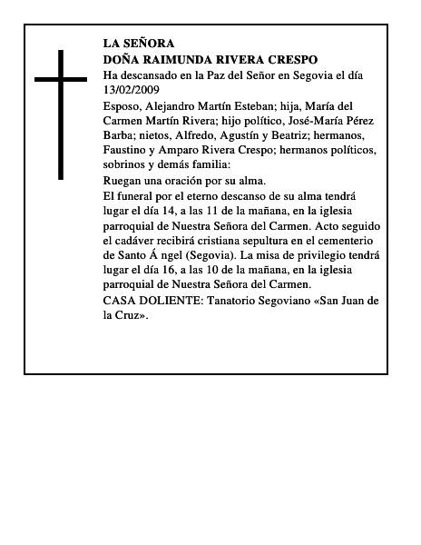 DOÑA RAIMUNDA RIVERA CRESPO