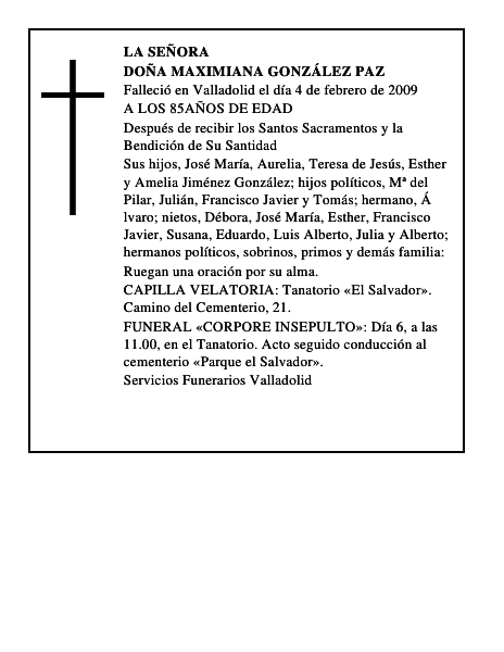 DOÑA MAXIMIANA GONZÁLEZ PAZ