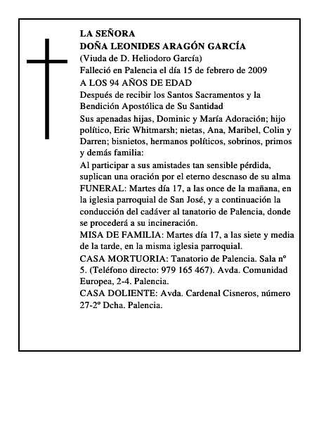 DOÑA LEONIDES ARAGÓN GARCÍA