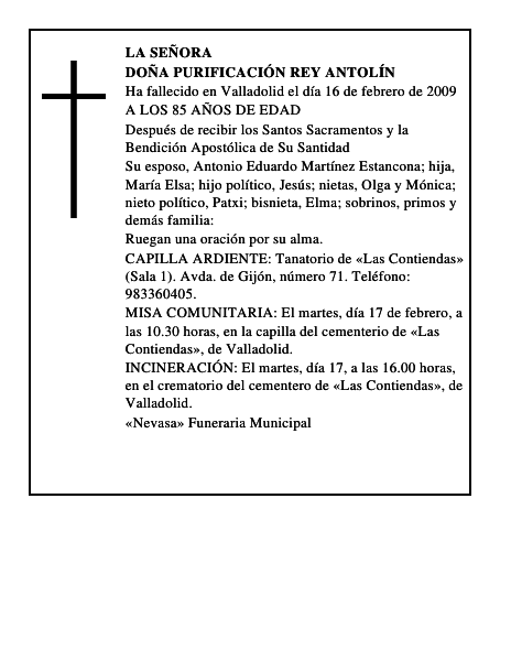 DOÑA PURIFICACIÓN REY ANTOLÍN