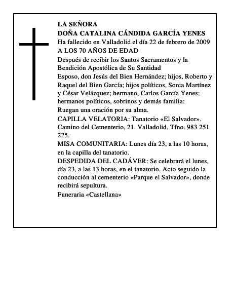 DOÑA CATALINA CÁNDIDA GARCÍA YENES