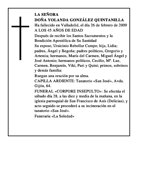 DOÑA YOLANDA GONZÁLEZ QUINTANILLA