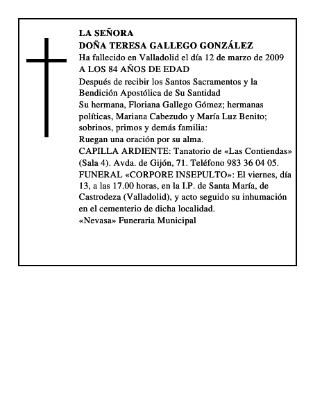 DOÑA TERESA GALLEGO GONZÁLEZ