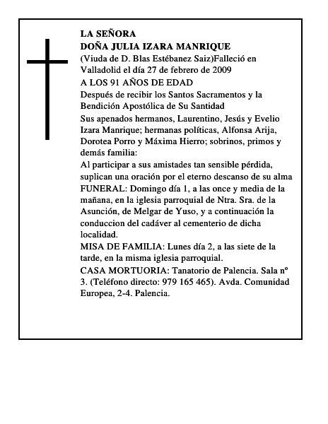 DOÑA JULIA IZARA MANRIQUE