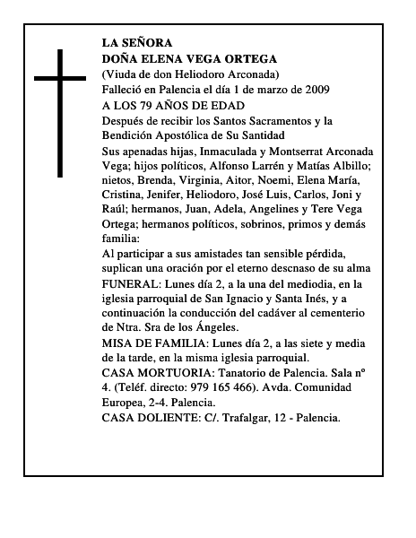 DOÑA ELENA VEGA ORTEGA