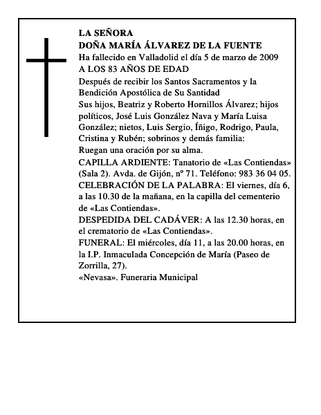DOÑA MARÍA ÁLVAREZ DE LA FUENTE