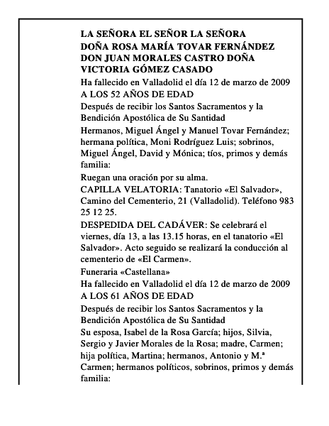 DOÑA ROSA MARÍA TOVAR FERNÁNDEZ DON JUAN MORALES CASTRO DOÑA VICTORIA GÓMEZ CASADO