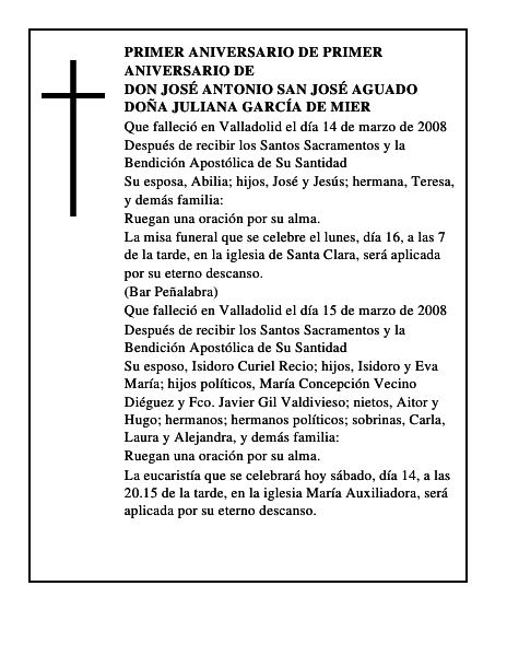 DON JOSÉ ANTONIO SAN JOSÉ AGUADO DOÑA JULIANA GARCÍA DE MIER