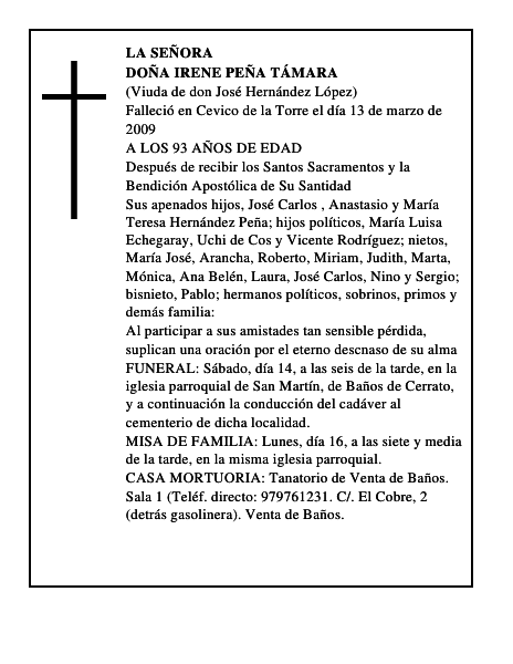 DOÑA IRENE PEÑA TÁMARA