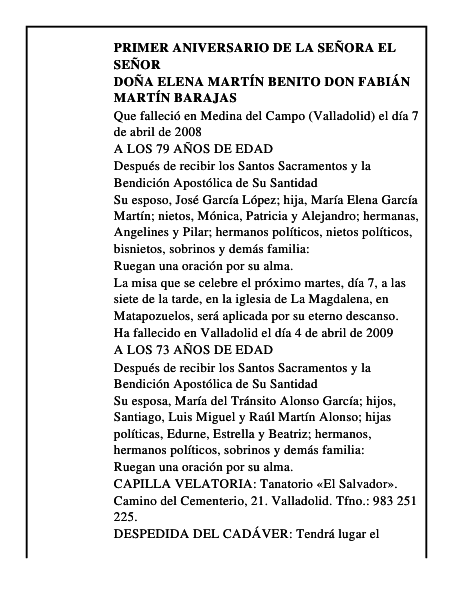DOÑA ELENA MARTÍN BENITO DON FABIÁN MARTÍN BARAJAS