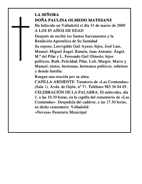 DOÑA PAULINA OLMEDO MATESANZ