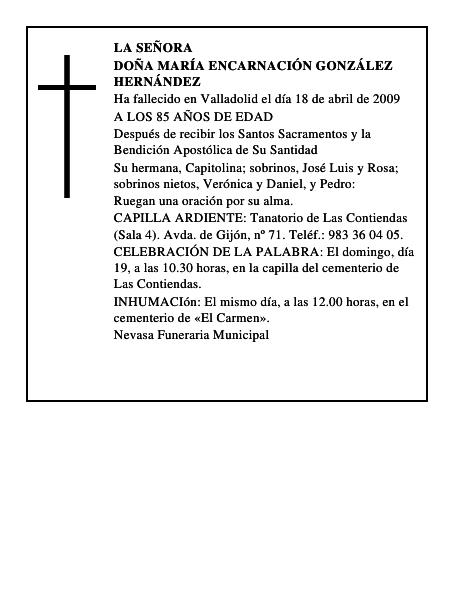 DOÑA MARÍA ENCARNACIÓN GONZÁLEZ HERNÁNDEZ