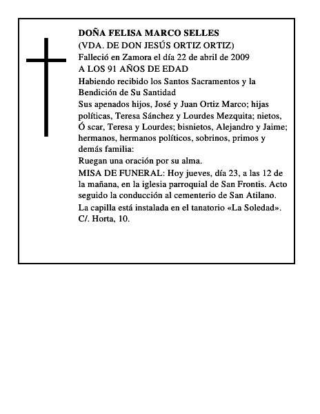 DOÑA FELISA MARCO SELLES