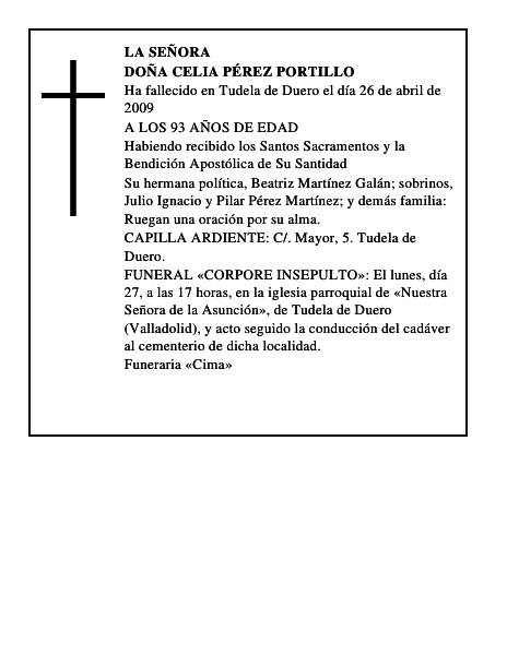 DOÑA CELIA PÉREZ PORTILLO