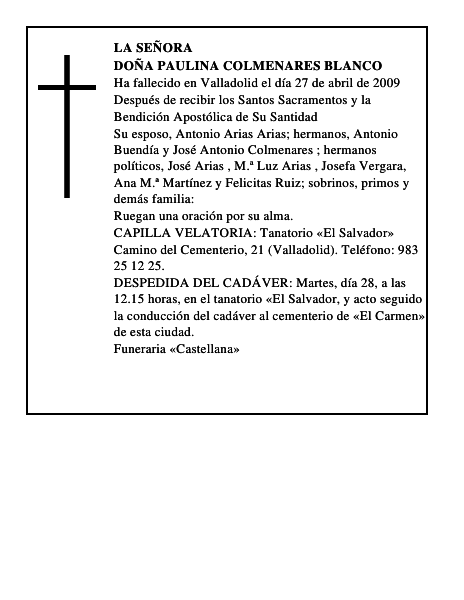 DOÑA PAULINA COLMENARES BLANCO