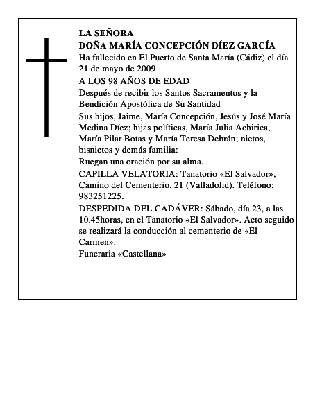 DOÑA MARÍA CONCEPCIÓN DÍEZ GARCÍA