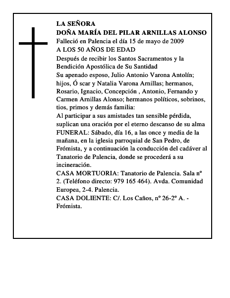 DOÑA MARÍA DEL PILAR ARNILLAS ALONSO