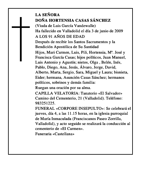 DOÑA HORTENSIA CASAS SÁNCHEZ