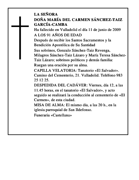 DOÑA MARÍA DEL CARMEN SÁNCHEZ-TAIZ GARCÍA-CAMBA