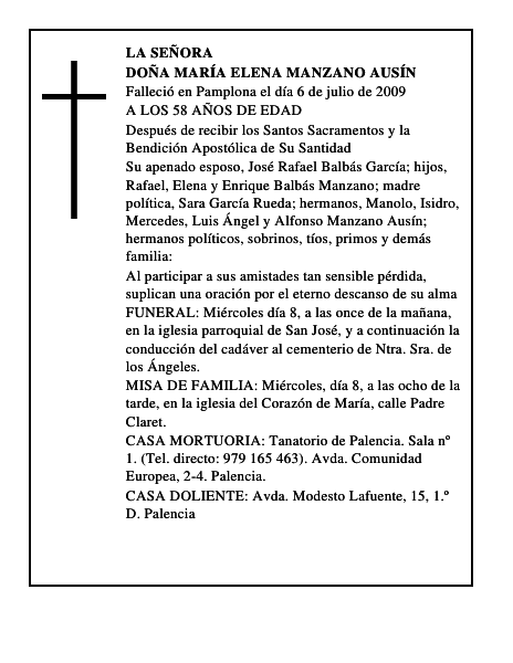 DOÑA MARÍA ELENA MANZANO AUSÍN