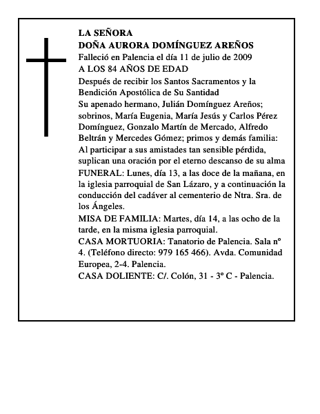 DOÑA AURORA DOMÍNGUEZ AREÑOS