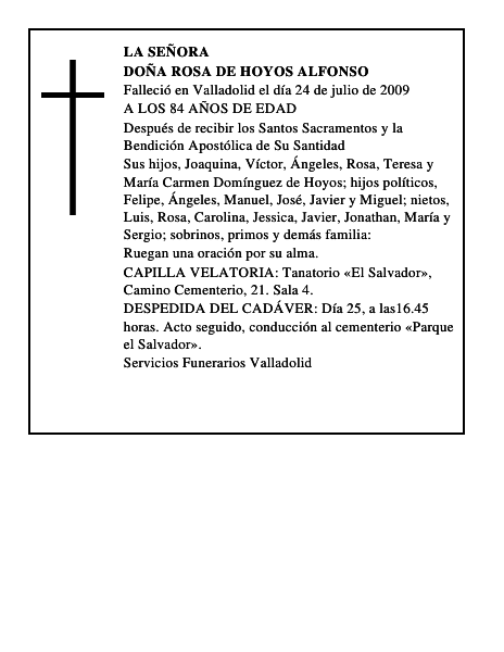 DOÑA ROSA DE HOYOS ALFONSO