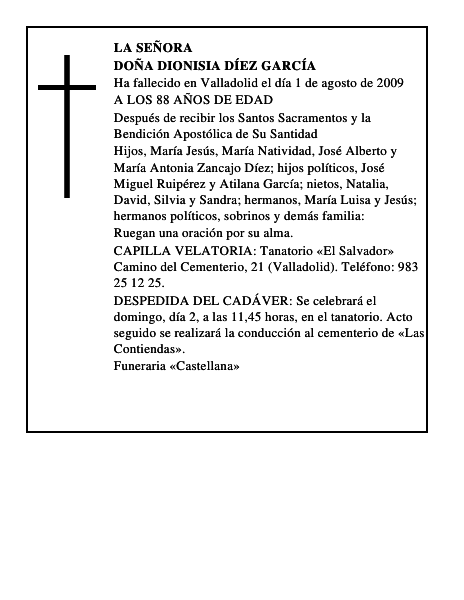 DOÑA DIONISIA DÍEZ GARCÍA