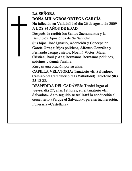 DOÑA MILAGROS ORTEGA GARCÍA