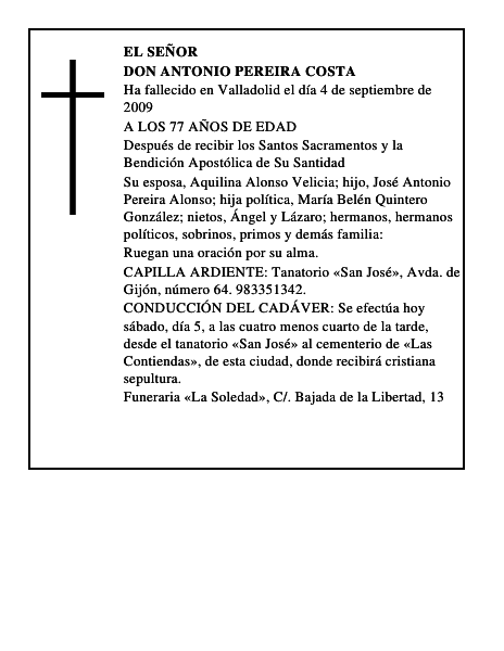 DON ANTONIO PEREIRA COSTA