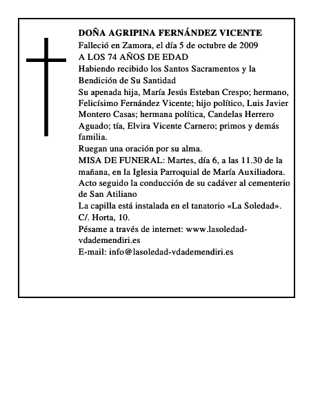 DOÑA AGRIPINA FERNÁNDEZ VICENTE