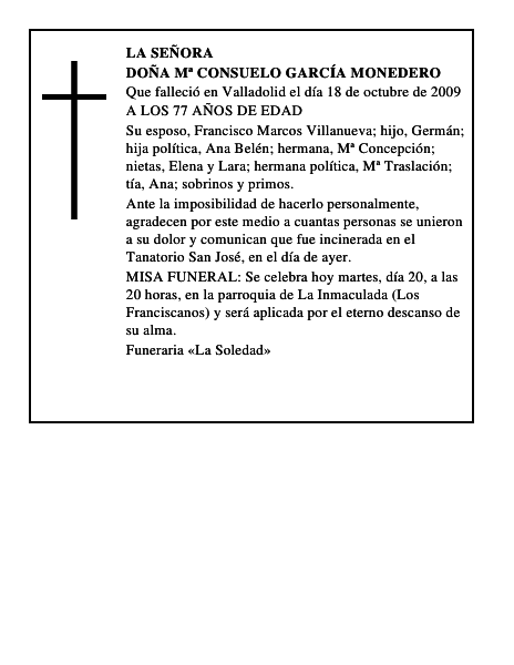 DOÑA Mª CONSUELO GARCÍA MONEDERO