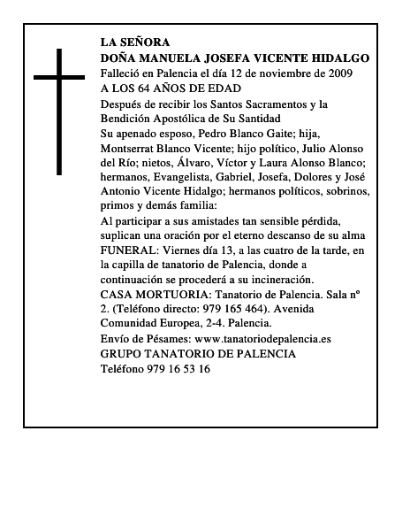 DOÑA MANUELA JOSEFA VICENTE HIDALGO
