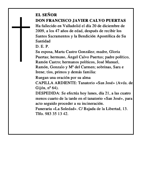 Don Francisco Javier Calvo Puertas