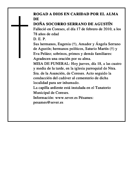 Doña Socorro Serrano de Agustín