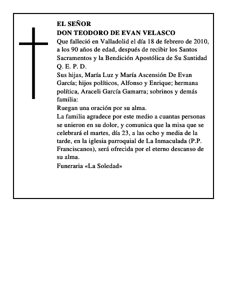 Don Teodoro De Evan Velasco