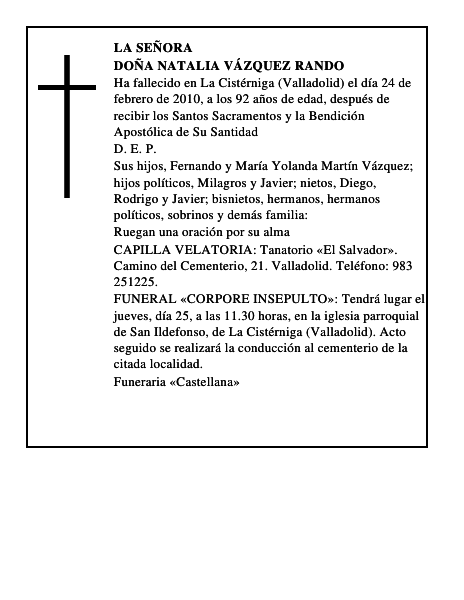 Doña Natalia Vázquez Rando