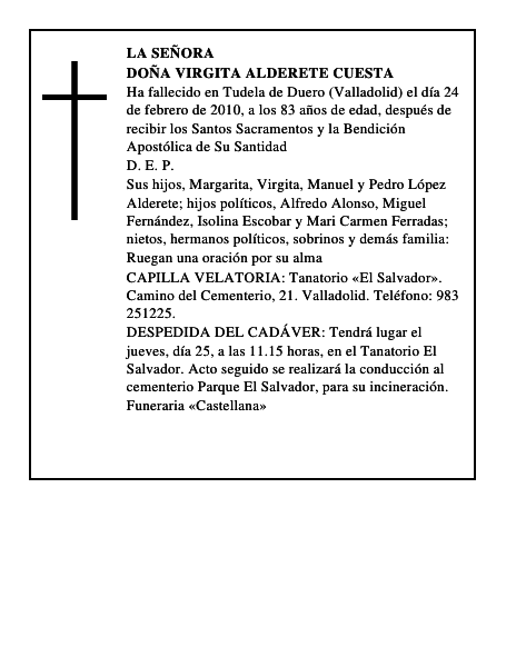 Doña Virgita Alderete Cuesta