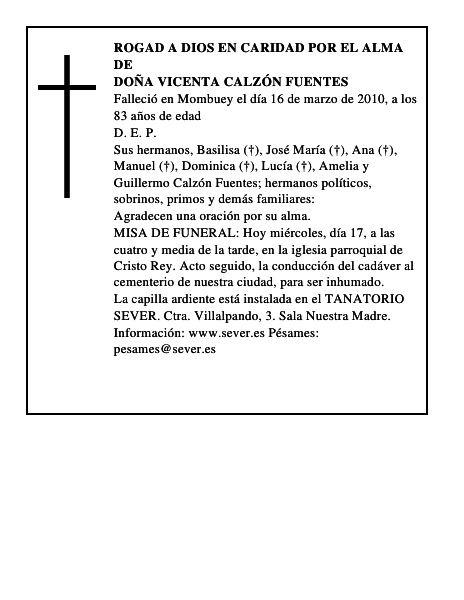 Doña Vicenta Calzón Fuentes