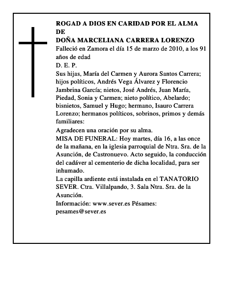 Doña Marceliana Carrera Lorenzo