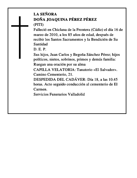 Doña Joaquina Pérez Pérez