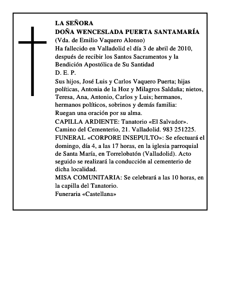 Doña Wenceslada Puerta Santamaría