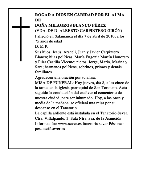 Doña Milagros Blanco Pérez