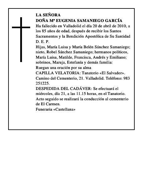 Doña Mª Eugenia Samaniego García