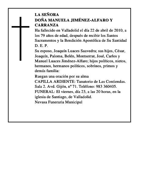 Doña Manuela Jiménez-Alfaro y Carranza
