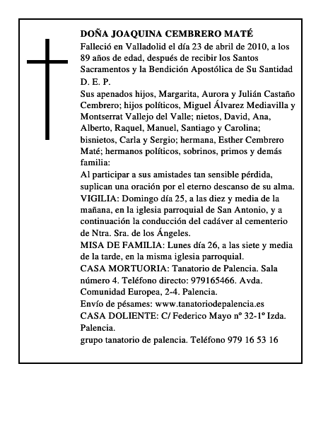 Doña Joaquina Cembrero Maté