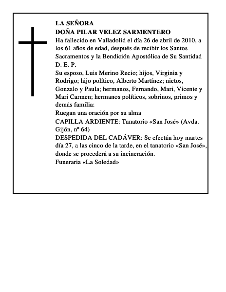 Doña Pilar Velez Sarmentero